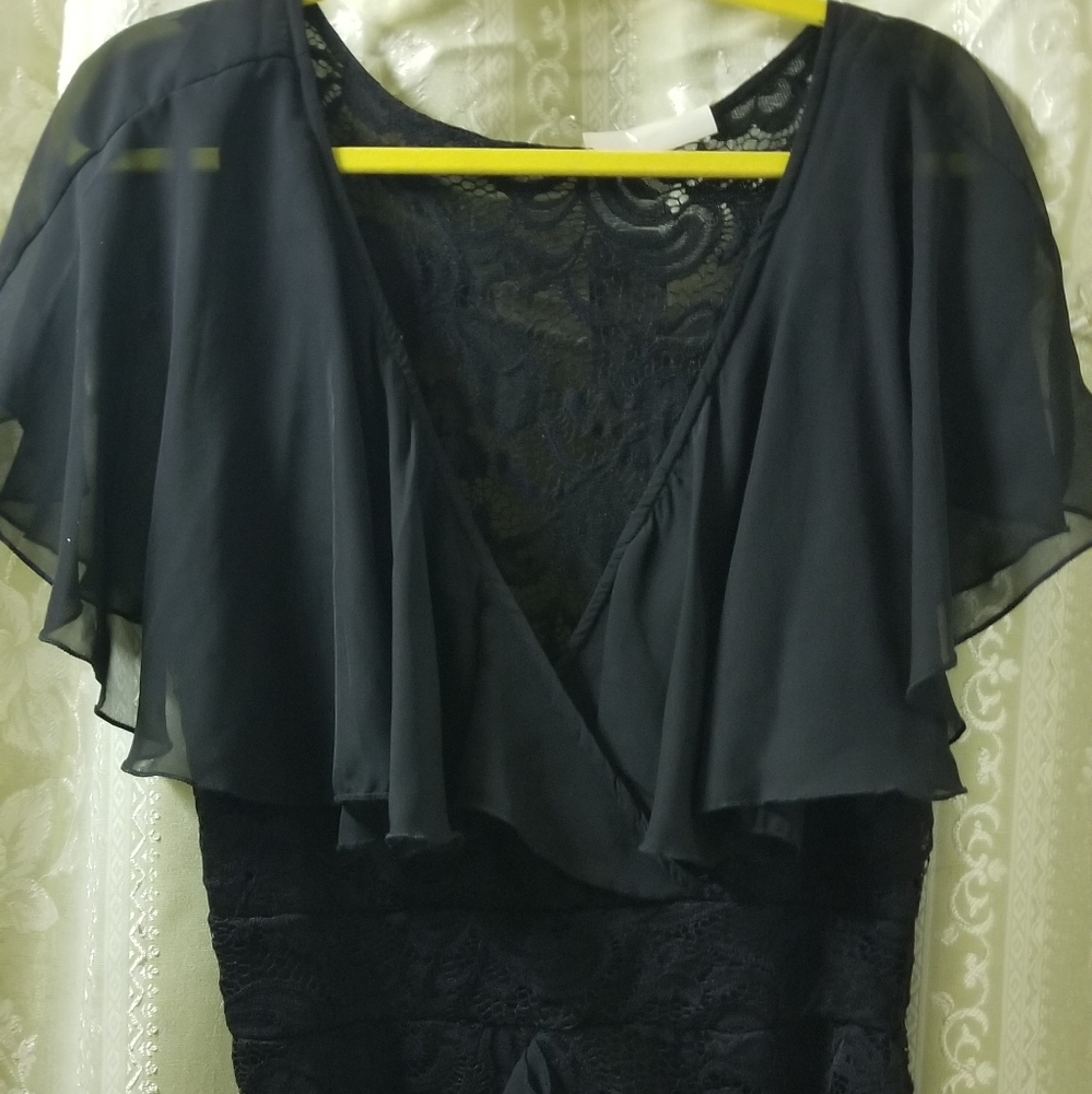 Black Stretchy lace Jersey full length dress. Party Evening fun